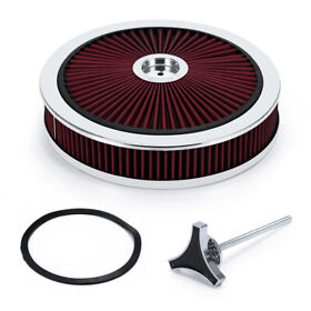 Ait17r 14inchx3inch Round Air Cleaner Filter With Flow-thru Lid Assembly Chrome Racing Element
