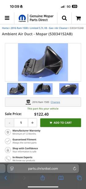 53032670ab Dodge Oem 2002-2005 Ram 1500 V8 Ambiant Air Duct For Box 53032670ab Dodge Oem 2002-2005 Ram 1500 V8 Ambiant Air Duct For Box