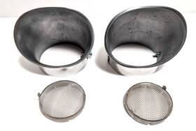 91603058 Speedway Motors Lot Of 2 Polished Frog Mouth Air Cleaner Scoops And Bug Screens For 2-5/8 Inch Carbs