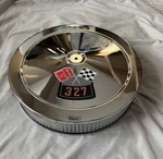 Chevrolet Chrome Air Cleaner With 3D Decal 327 White Filter Chevy. Fixed Price $79.95.