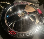 14" Chevrolet Bow Tie Chrome Air Cleaner. Fixed Price $83.00.