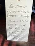 Toyota Starlet Air Cleaner 17700-13160(?) 17700-132290(?). Fixed Price $49.99.