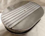12" Polished Aluminum Nostalgia Half Finned Oval Air Cleaner Street Rod Filter. Fixed Price $68.06.