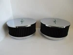 Chrome 6 3/8" Flat Top/black Element Dual Quad Air Cleaner Set 1/8" #5229/BK-2. Fixed Price $69.99.