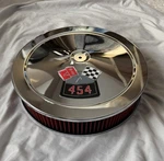 Chevrolet Chrome Air Cleaner With 3D Decal 454 Red Washable Filter 4BBL Carb. Fixed Price $79.95.