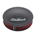 Edelbrock Air Cleaner Assembly 1225; Pro-flo Black Steel 14 X 3 In., Red Element. Fixed Price $77.96.