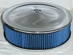 Chrome 14 X 3 Air Cleaner + Blue Washable Round Filter Element & Recessed Base. Fixed Price $76.62.
