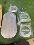 Billet Ribbed Polished Aluminum Air Cleaner, Oval Dual Quad. Fixed Price $240.00.